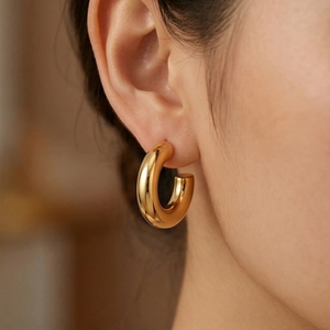 Minimalist 14K gold plated stainless steel C-shaped hoop earrings with a mirror finish
