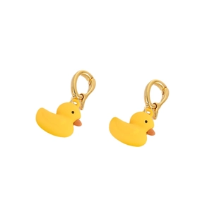 Cute yellow duckling earrings with golden metal hooks for a playful cartoon style