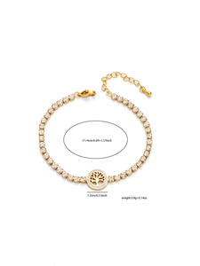 Détails du pendentif Arbre de Vie sur bracelet doré avec mesures de longueur