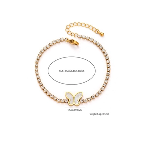 Bracelet en acier titane doré avec pendentif papillon en nacre et fermoir réglable