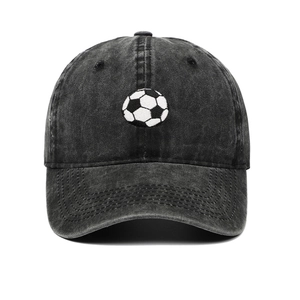 Soccer Ball Embroidered Baseball Cap Washed Cotton Adjustable Outdoor Sports Sun Hat For Men Women Distressed Retro