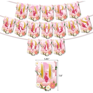 Pink Mother's Day banner featuring floral envelope cards and golden lettering decoration