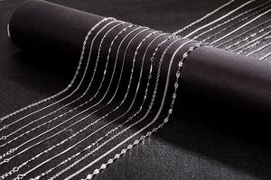 Macro view showing various s925 silver chain styles including box and snake bone links