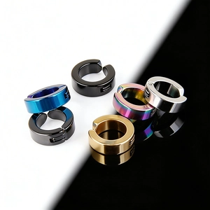 Set of 6 colorful punk spring ear clips in polished black blue gold and silver steel