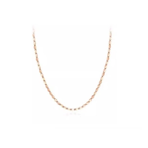 Close-up of a rose gold flat oval link chain necklace with a polished metallic finish