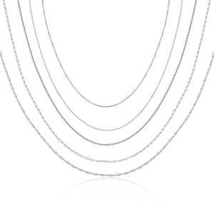 Collection of s925 sterling silver necklaces featuring snake, box, and cross link styles