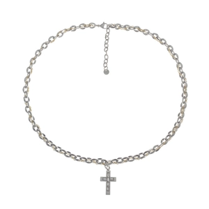 Cross pendant necklace with layered silver chain and gold accents in S925 sterling silver