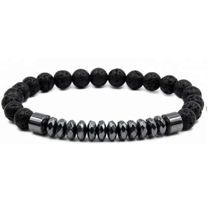 8mm hematite lava rock and matte agate beaded stretch bracelet for men yoga jewelry