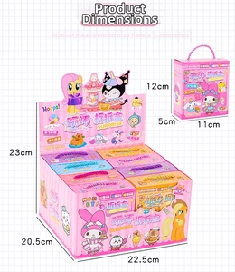 Pink cartoon sticker gift box set showing outer display case and 8 blind box packaging units