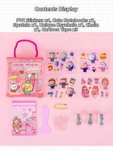 Pink DIY Guka set detail with cartoon stickers, washi tapes, and bear shaped acrylic plate