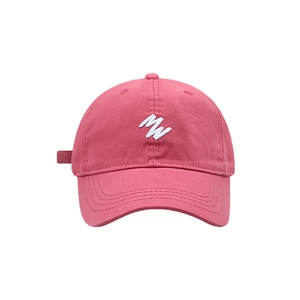 Japanese style dusty rose baseball cap with white MW embroidery on a white background