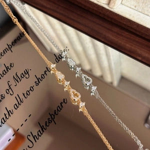 Elegant gold and silver gourd bracelets with pave-set crystals and adjustable chain