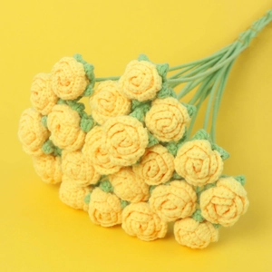 Handmade crochet rose bouquet in ginger yellow yarn for floral home decoration