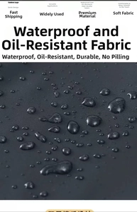 Detail of waterproof and oil-resistant apron fabric with water droplets on the surface