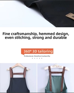 Detail view of waterproof oil-proof apron with leather tags and H-shaped straps
