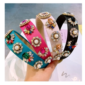 Baroque wide headband set with colorful crystals and pearls in four elegant colors
