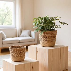 Natural Seagrass Woven Flower Pot Basket With Waterproof Lining Handmade Nordic Indoor Plant Container Home Decor Storage