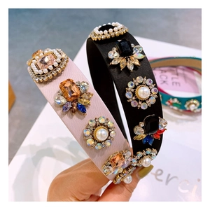 Luxury baroque padded headbands featuring colorful crystals and pearls on silk velvet