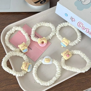 Lot de 6 chouchous ours mignons en tissu plissé crème doux pour cheveux de filles