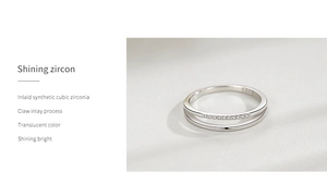 Detailed view of S925 silver double-layer ring with synthetic cubic zirconia claw inlay