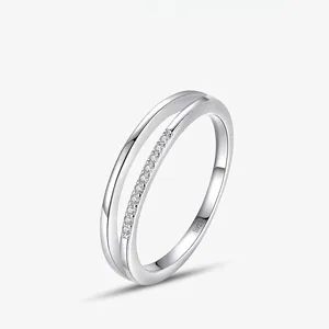 925 Sterling Silver Ring With Micro Pave Cubic Zirconia Double Layer Geometric Minimalist Fashion Jewelry For Women