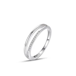 Minimalist S925 sterling silver double layer interlaced ring with micro-pave zircons