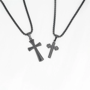 Collier Pendentif Croix Noire Acier Titane Gothique Punk Motif Étoile Rétro Accessoire Bijoux Pour Hommes