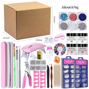 Comprehensive professional acrylic nail kit with UV LED lamp and 10 colors of glitters