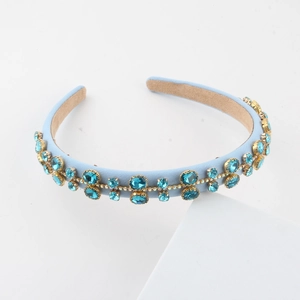 Baroque light blue satin headband with turquoise gemstones and gold settings