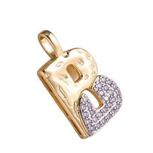 Two-tone gold plated copper letter B pendant with micro-pave cubic zirconia stones