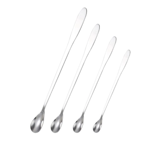 Set of 4 stainless steel long handle stirring spoons with mirror polished finish