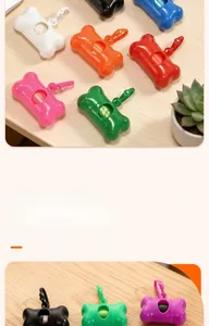 Detailed view of durable bone-shaped pet waste bag dispensers in vibrant assorted colors