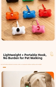 Portable bone-shaped pet waste bag dispenser with carabiner in multiple vibrant colors