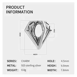 S925 sterling silver charm bead size chart showing dimensions 9.9mm height and 4.5mm hole