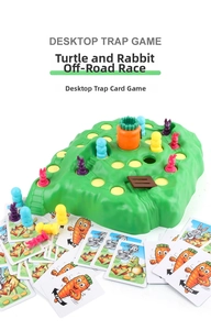 Interactive Rabbit Trap board game set with green hill base, rabbit pawns, and game cards