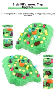 Detail view comparing 3rd and 4th generation bunny board games with new trap mechanisms