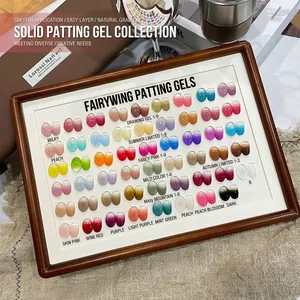 Non-wipe nail gradient gel kit palette with pink and burgundy shades in a wooden frame