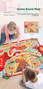 Children playing the Bunny Challenge board game on a large colorful interaction map