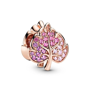 Rose gold leaf charm with gradient pink and purple crystals for DIY bracelets