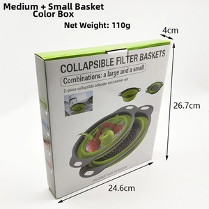 Kitchen silicone folding colander set packaging box with medium and small sized baskets