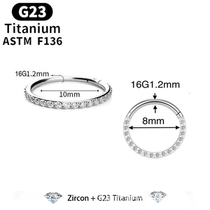 Detail of G23 titanium seamless rings with 16G zircon inlays in 8mm and 10mm sizes