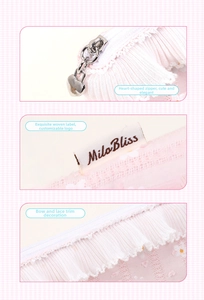Detailed view of pink plaid makeup bag with lace trim and heart-shaped metal zipper pull