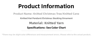 Detailed specifications for knit Christmas tree ornaments and festive woolen decorations