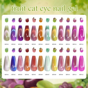 12 colors fruit cat eye nail gel set with magnetic pearl effect and glossy finish