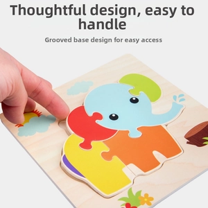 Detail of wooden elephant puzzle showing the side groove for easy piece removal