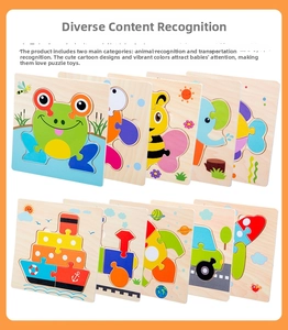 Collection of 10 wooden 3D animal and vehicle puzzles for early childhood learning