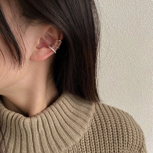 Three-piece silver ear cuff set with vintage cubic zirconia and minimalist metal bands