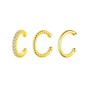 Three-piece vintage gold ear cuff set with pavé cubic zirconia and twisted rope design