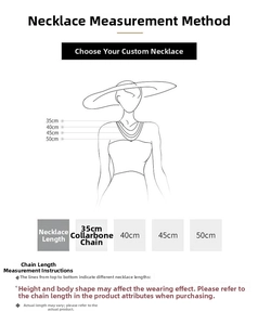 Size guide showing 35cm to 50cm necklace lengths on female silhouette for fit reference