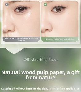 Face oil absorbing paper before and after comparison showing matte finish on skin